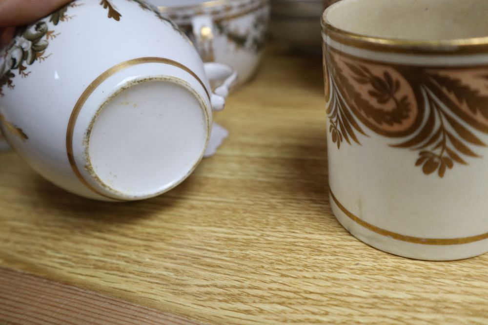 Two early 19th century Staffordshire tea and coffee sets (damage)